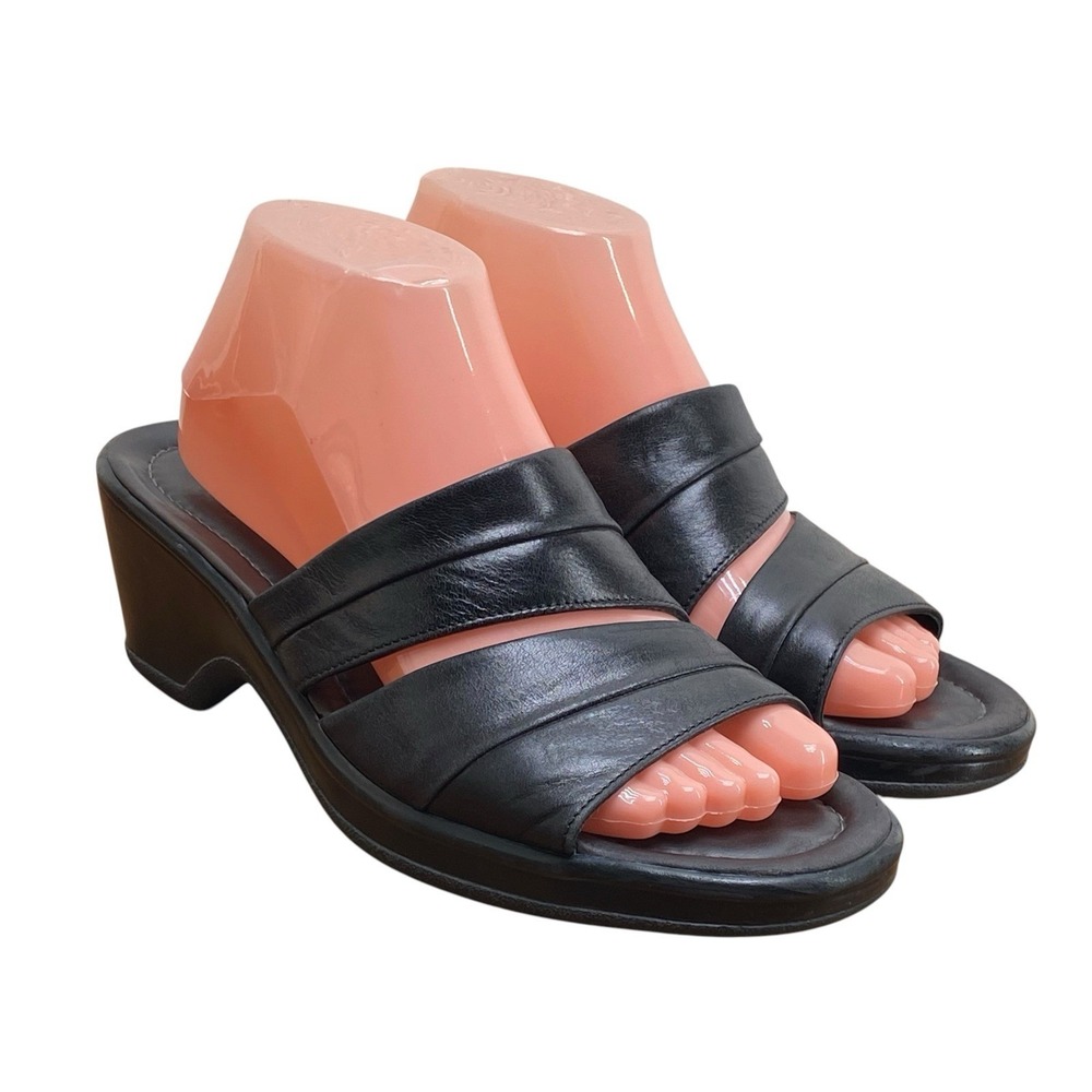 Dansko Black Leather Triple Strap Comfort Slide Sandals Women's EU 40 US 9.5-10